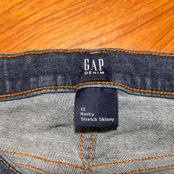 Gap Kids Stretch Skinny Denim Blue Jeans Distressed HUSKY 12 - Picture 2 of 2